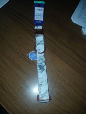 Top Paw White Marble Comfort Neoprene Dog Collar with Rose Gold Hardware - Large